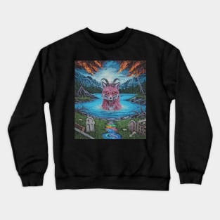 watercolor zombie fox in lake with horns Crewneck Sweatshirt